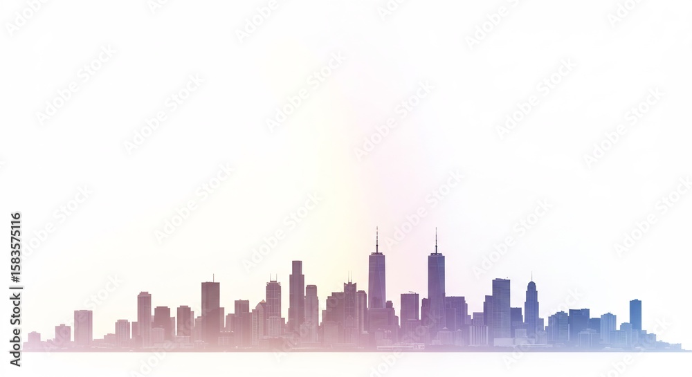 Naklejka premium 都会シルエット 朝焼け優しい光彩. AI Generated