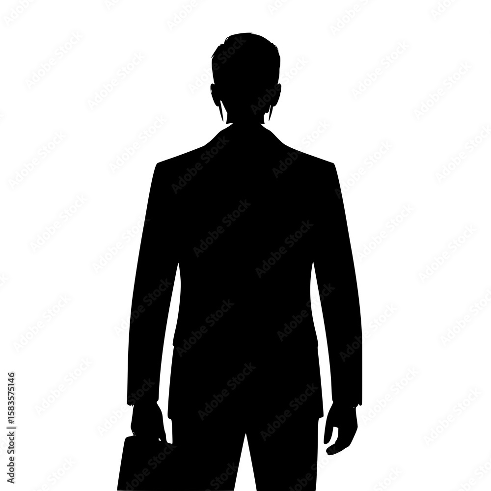 Obraz premium Businessman Silhouette: A stark monochrome illustration depicts a businessman from behind, carrying a briefcase, conveying a sense of mystery and professionalism.