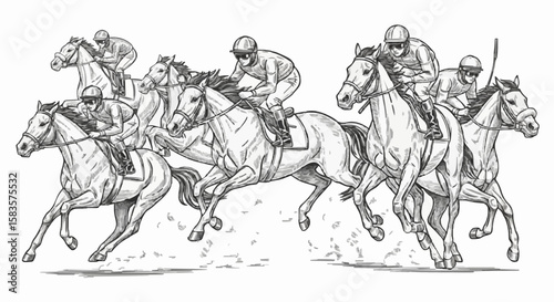Horse racing porcelain decoration design (dark grey)