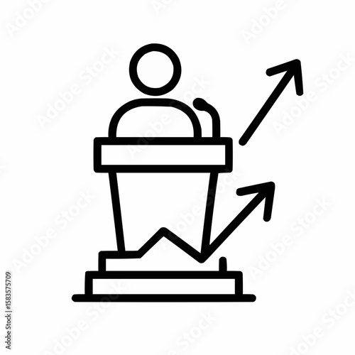 Podium with confidence arrow. Public speaking coaching