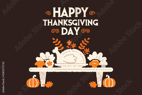 Happy Thanksgiving Day Festive Illustration with Turkey