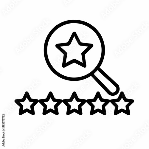 Magnifying glass over five-star standard. Process perfection