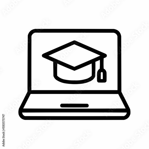 Laptop with graduation cap. Remote training