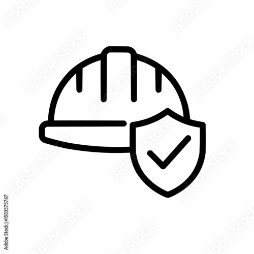 Hard hat with shield and checkmark. Workplace compliance