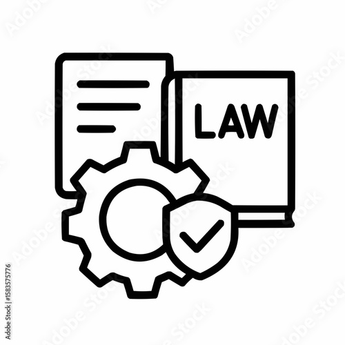 Document with law book and checkmark. Regulatory education
