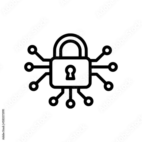 Icon of Cybersecurity Represented by a Padlock with Electronic Circuits Around