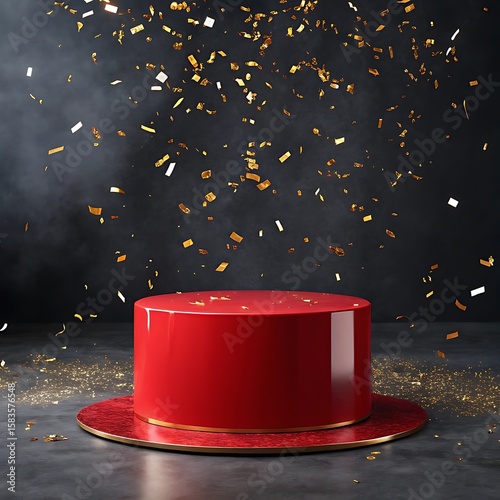 Free Vector - Red podium with golden confetti falling in the air