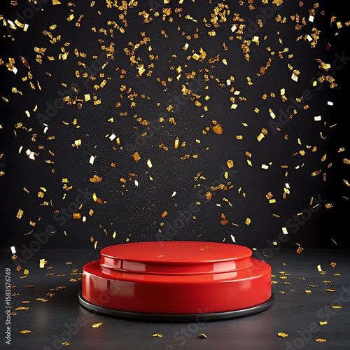 Free Vector - Red podium with golden confetti falling in the air