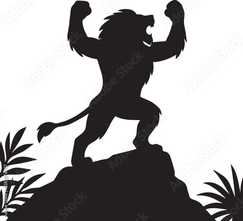 Mighty lion Black & white silhouette who is proving himself as a migthy animal in the jungle