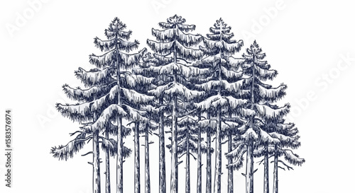 Pinusi forest porcelain decoration design (dark blue)