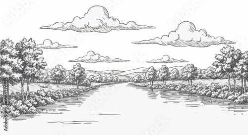 River porcelain decoration design (dark blue)