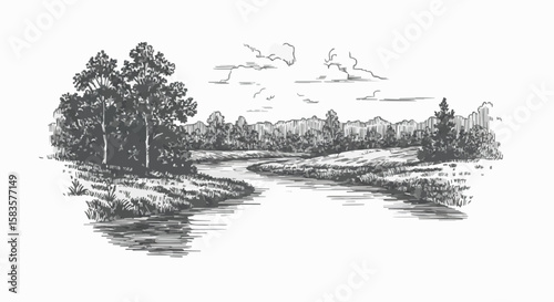 River porcelain decoration design (dark grey