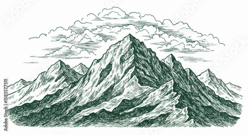 Mountainous porcelain decoration design (dark green)