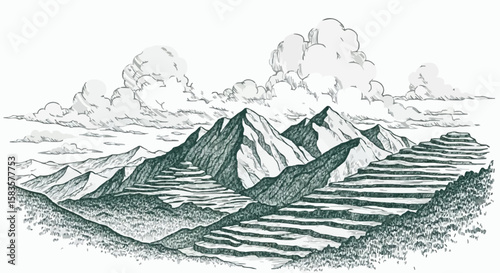 Mountainous porcelain decoration design (dark green)