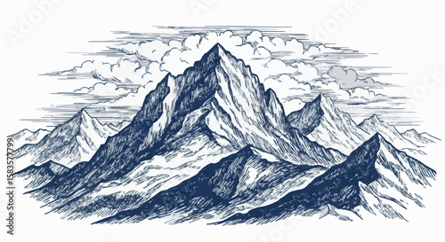 Mountainous porcelain decoration design (dark blue)