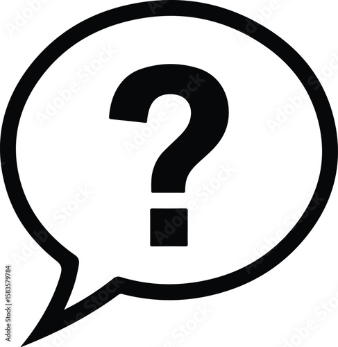 A bold black question mark enclosed within a speech bubble outline, representing a query or a need for information
