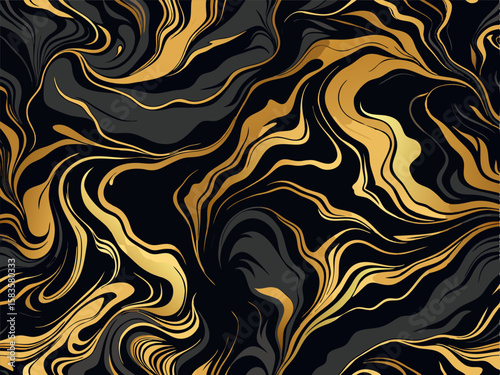 Elegant Marble Background with Black and Gold Tones. Vector Illustration.