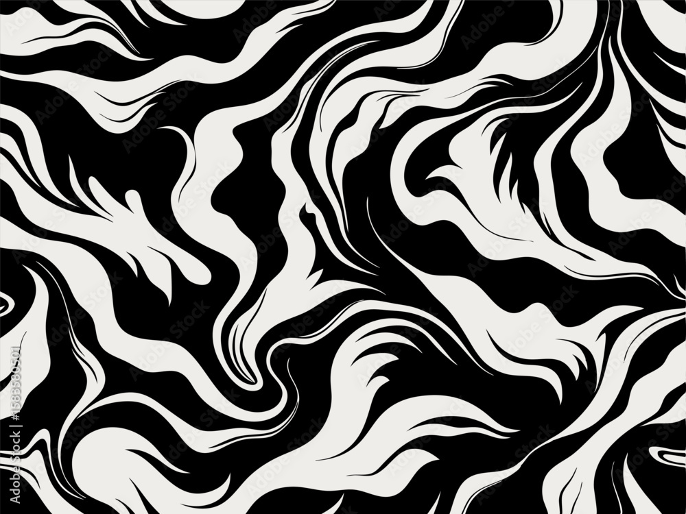 Obraz premium Black and white swirling fluid marble pattern. Monochrome marble design. Smooth graceful black and white satin texture. Vector illustration.