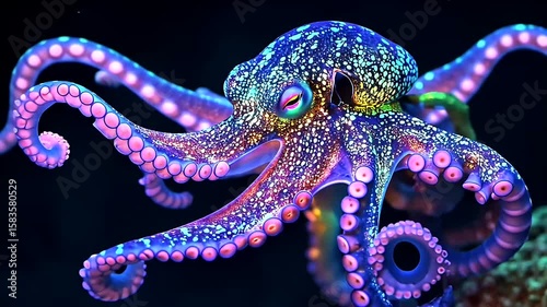 Bioluminescent octopus in vibrant colors