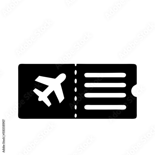 Flight Ticket Silhouette Icon in Solid Black Style

