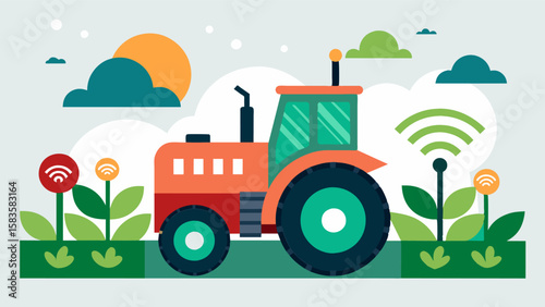 An AI system integrated into a farmers tractor providing realtime data and insights on soil health allowing for precision farming and minimizing potential environmental impacts.. Vector illustration