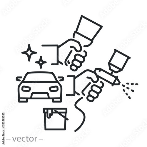 auto body painting, paint for car icon, thin line symbol on white background - editable stroke vector illustration eps10