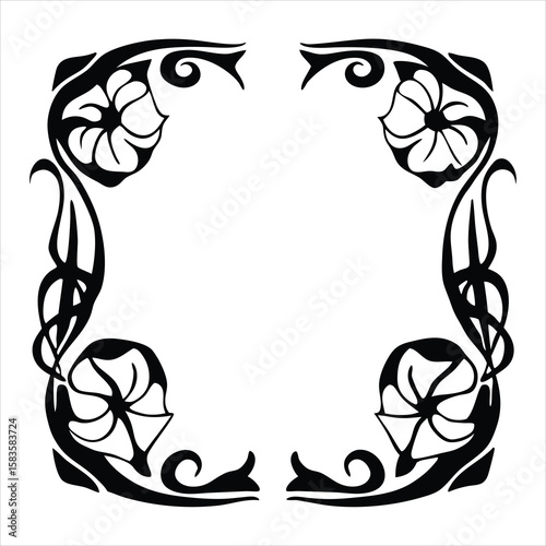 Stylized floral corner ornament with elegant curves and petal details, adding a touch of sophistication