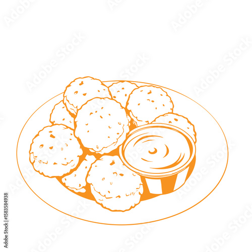Chicken nuggets with dipping sauce vector design illustration.