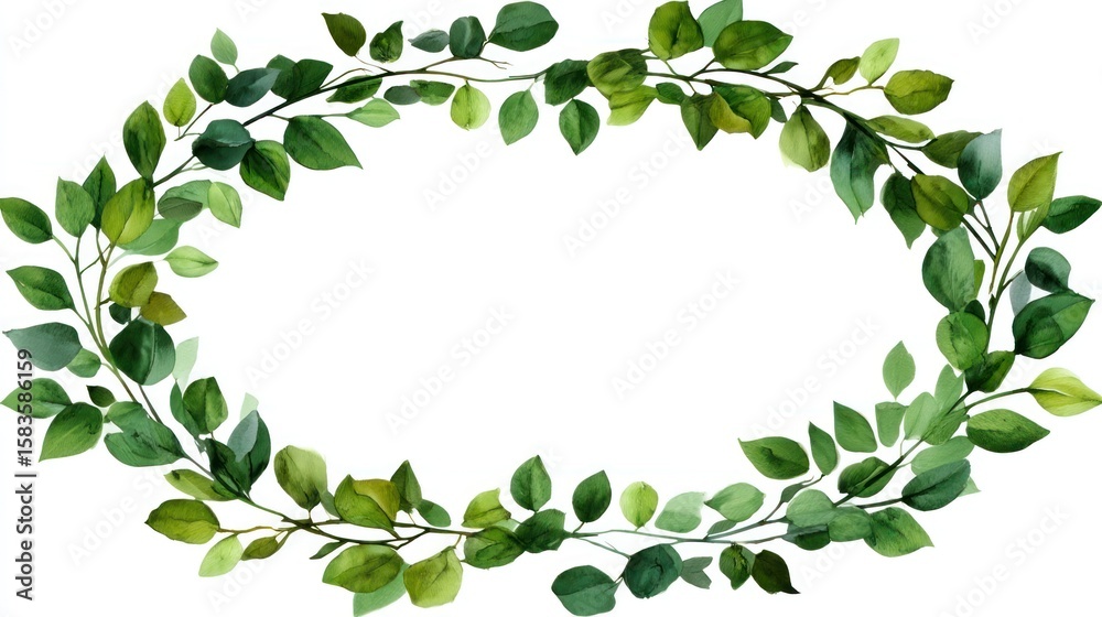 Fototapeta premium Leafy vine wreath frame in perfect circle, hand-drawn botanical style, isolated on transparent background