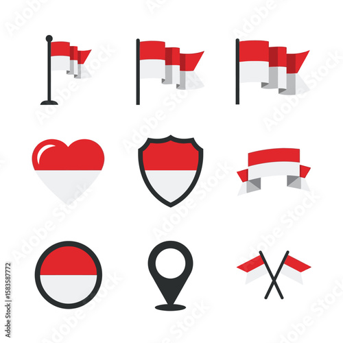 Free Download Collection of Indonesian flag icons and related patriotic symbols in a flat, minimalist style. - GFXLoad