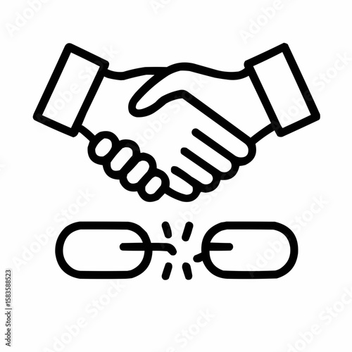 Two hands shaking over broken chain. Mediation skills