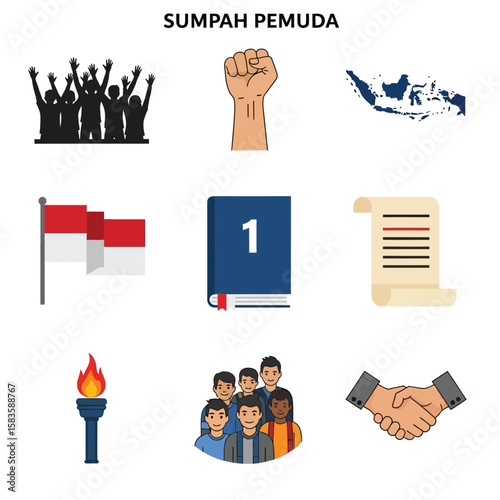 Iconic depictions of youth oath commemorating Indonesian independence ideals and solidarity