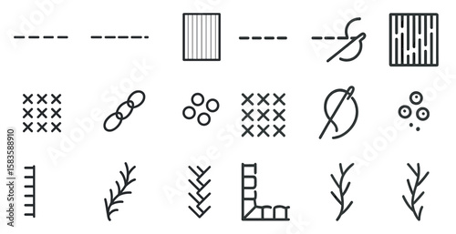 Series of shapes and lines are drawn in black, with some of them resembling sewing tools. Concept of creativity and craftsmanship, as well as the idea of making something by hand