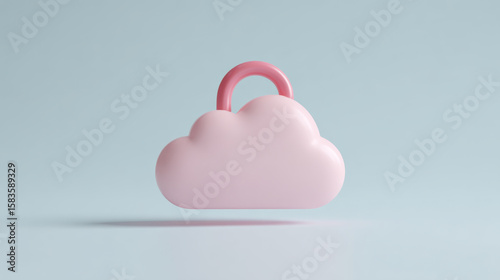 User friendly pink cloud shaped lock symbolizing secure and accessible cloud storage with soft pastel background for calm effect