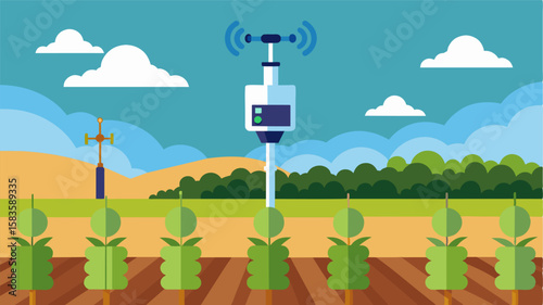An AIenhanced weather station installed in a vineyard providing accurate weather predictions to aid in crop management decisions.. Vector illustration