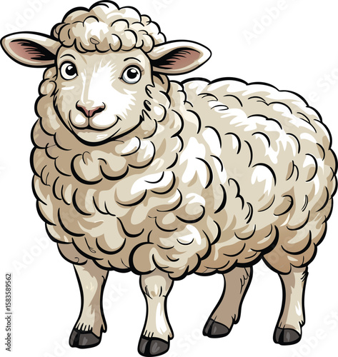 Cartoon Sheep Illustration Beige White Fluffy Wool Animal