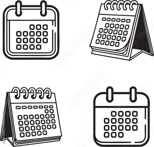 Set of Calendar Outline vector illustration isolated On Transparent Background