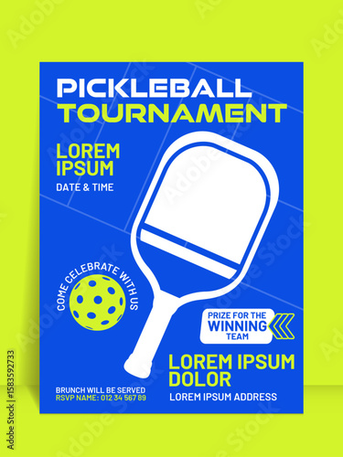 Colorful Pickleball Tournament Poster with Paddle and Ball Illustration