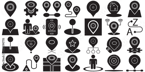 Map pin  icon .  Location, push pin, map marker, geolocation, route, flag, position, etc. vector illustration. EPS 10/AI