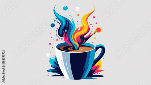 Exploding Coffee Mug with Colorful Abstract Splashes