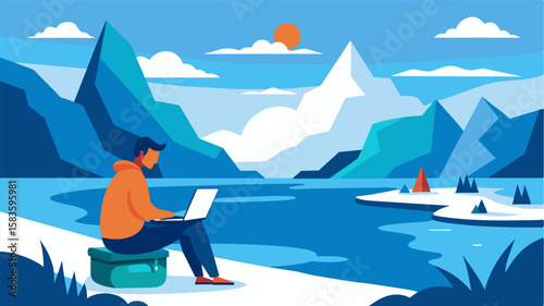 Despite the challenges of working from a remote location the digital nomad wouldnt have it any other way embracing the freedom and tranquility of their glacial lake office as they. Vector illustration