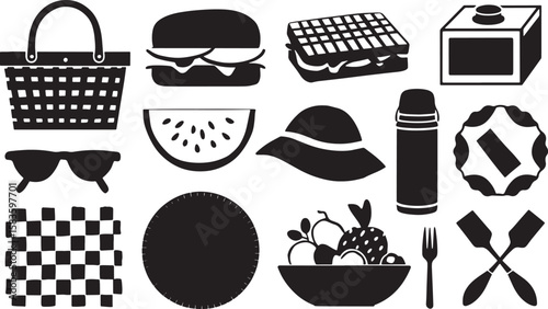 Picnic Time Essentials Vector Illustration A Delightful Collection of Outdoor Dining Elements for Summer Gatherings and Relaxing Outings