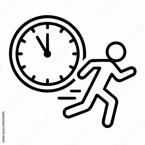 Clock at 11:59 PM with rushing figure. Deadline pressure visualization