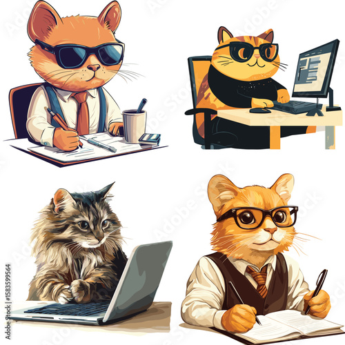 Busybara The Working cat vector style on white background 