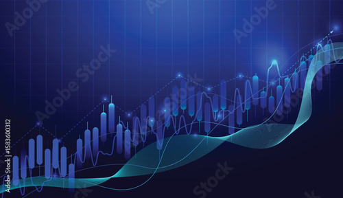 Stock market investment trading growth chart. business investment graph with bright light line wave illustration technology vector on financial background.