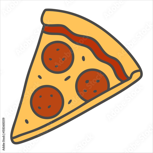 Pizza slice with pepperoni topping, cartoon style