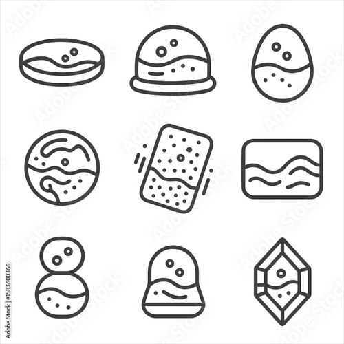 Water Toy Icons. Line style icons of Water Wobble Toys: water wobble disk, water dome, water bobble toy, water maze ball, water