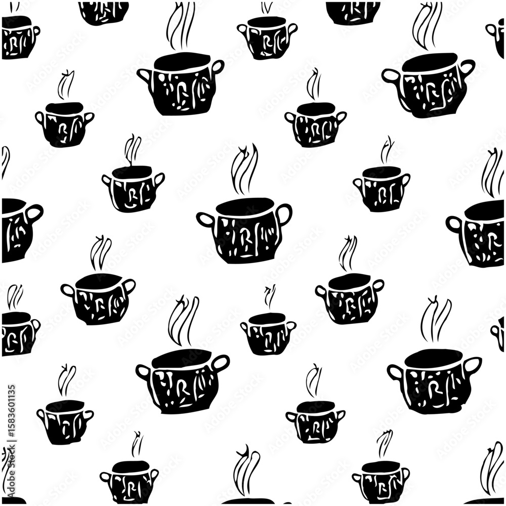 Fototapeta premium Seamless pattern of cooking pots with steam for backgrounds and designs