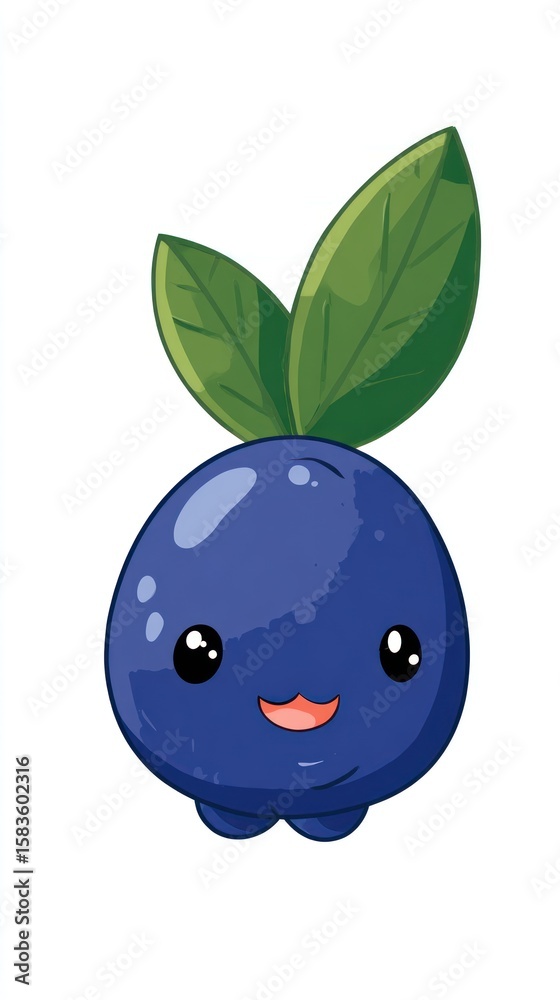 Obraz premium Cute cartoon blueberry with leaves