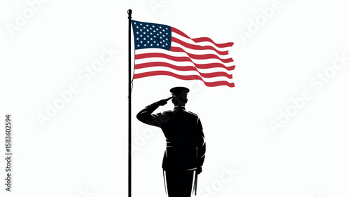 Silhouette of American soldier saluting U.S. flag and military grave, honoring fallen heroes on Memorial Day
rtwork